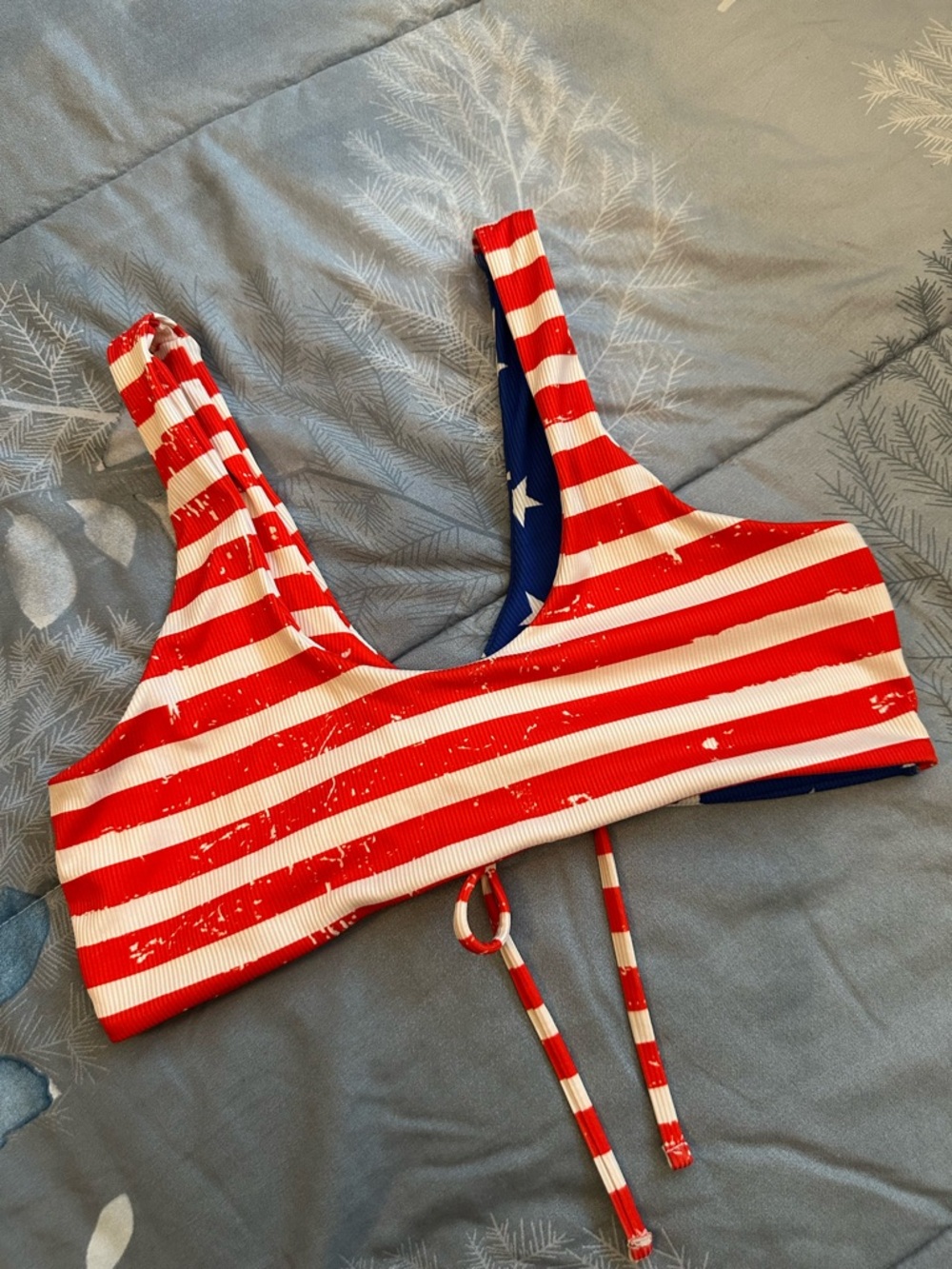 EUC SHEIN American Flag Star & Stripe Bikini Top - Red, White, Blue Sz L - Picture 4 of 5